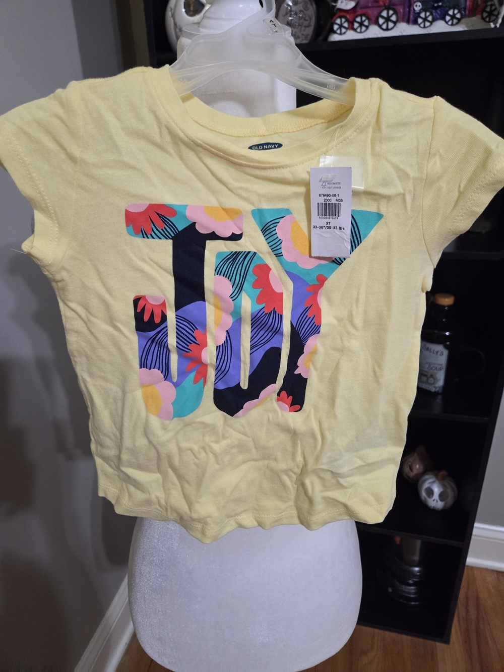 Old Navy Yellow Girls' Short Sleeve Tee with Floral JOY Graphic